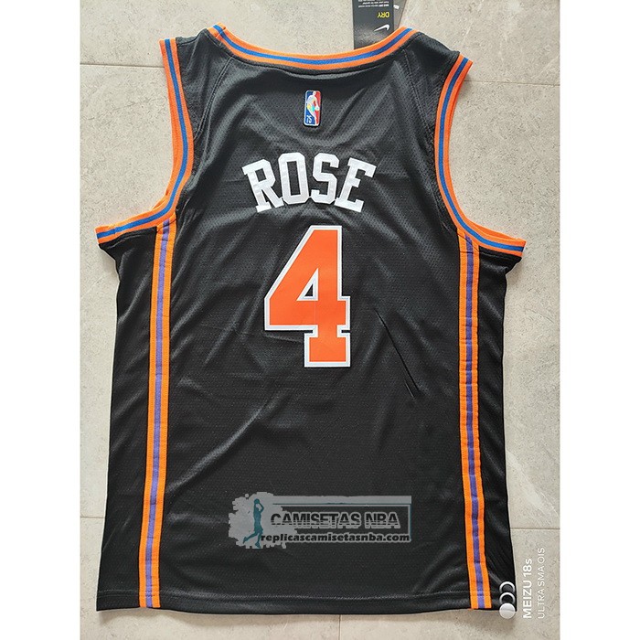 Camiseta New York Knicks Derrick Rose NO 4 Ciudad 2021-22 Negro